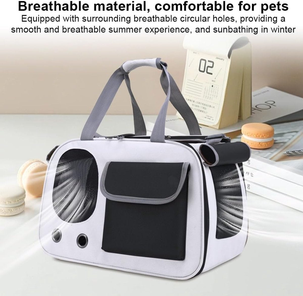 Foldable Pet Carrier Bag for Cats & Small Dogs – Breathable Mesh, Roller Shutter & Fleece Cushion (Black, 45x28x26cm)