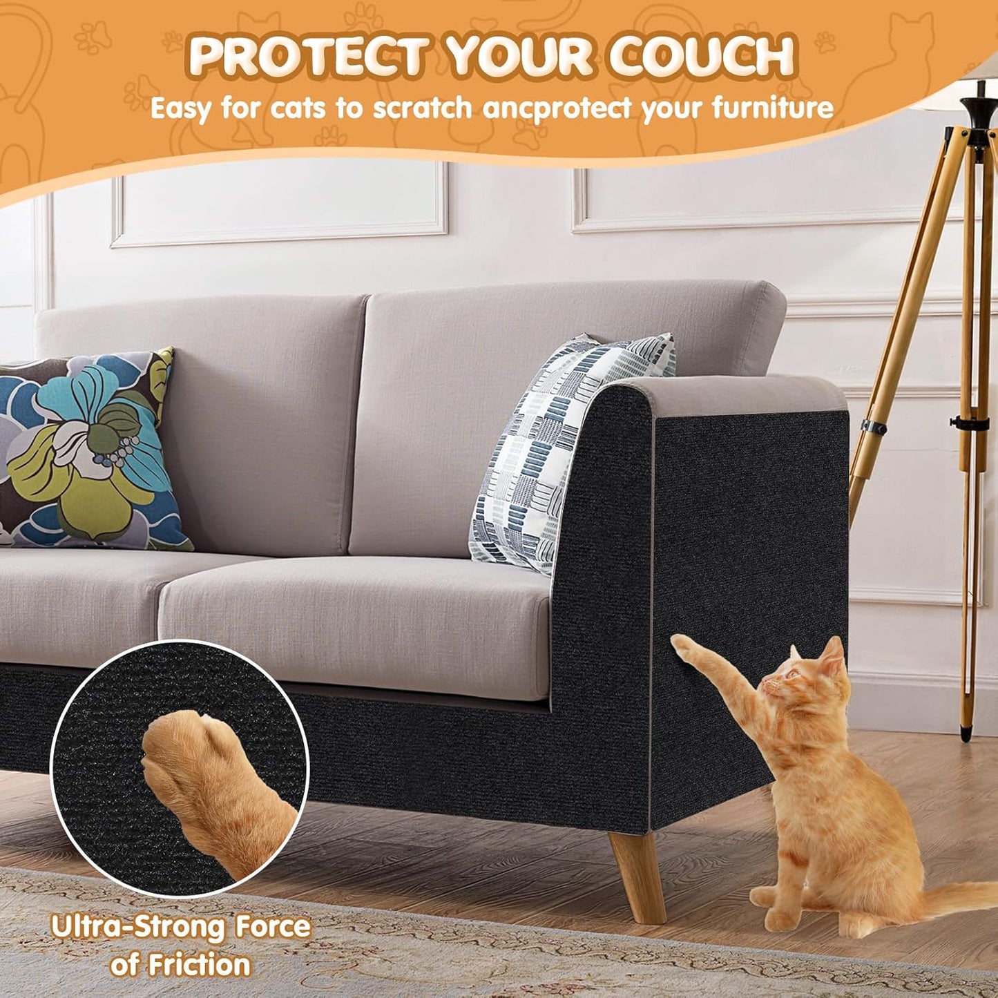 Trimmable Self-Adhesive Cat Scratching Mat – Light Grey (200cm x 40cm)