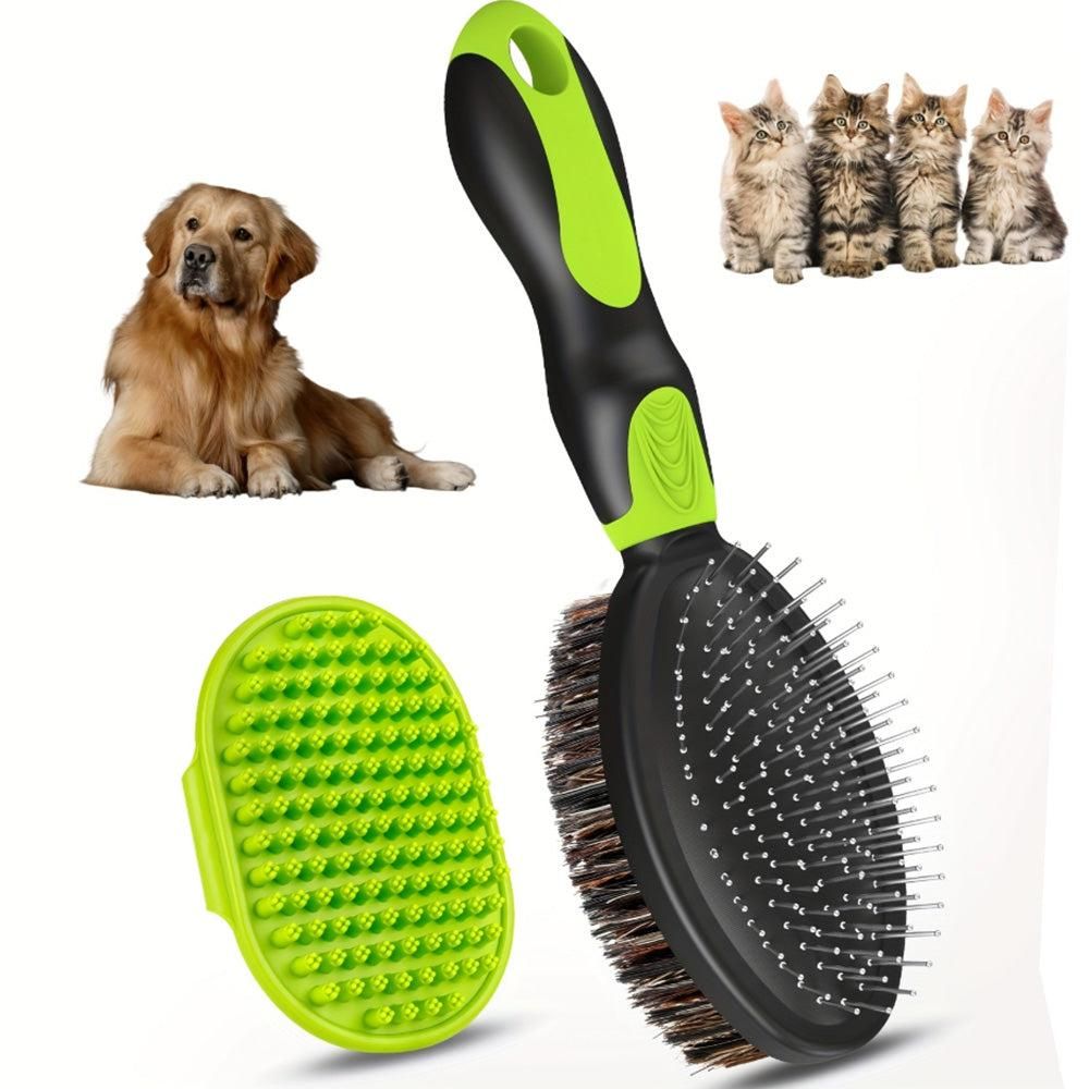 Pet Grooming Brush Set 2-Pack – Double-Sided Brush & Shampoo Brush for Dogs, Cats & Horses