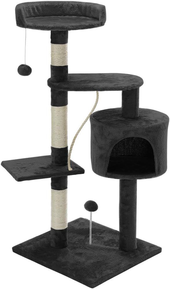 CARLA HOME 140cm Cat Tree for Indoor Cats – Plush Perch, Sisal Scratching Posts & Condo (Dark Grey)