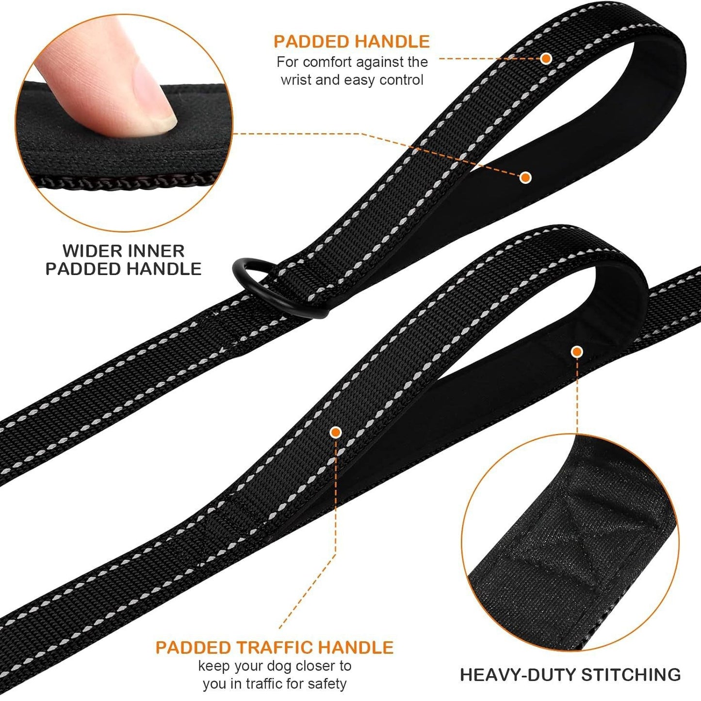 Heavy Duty Reflective Dog Leash 2.5m - Black