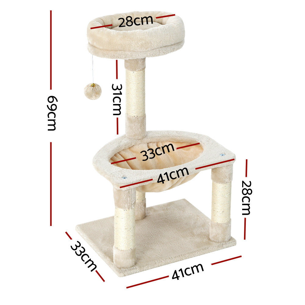 i.Pet 69cm Cat Tree with Scratching Post, Hammock & Condo – Beige