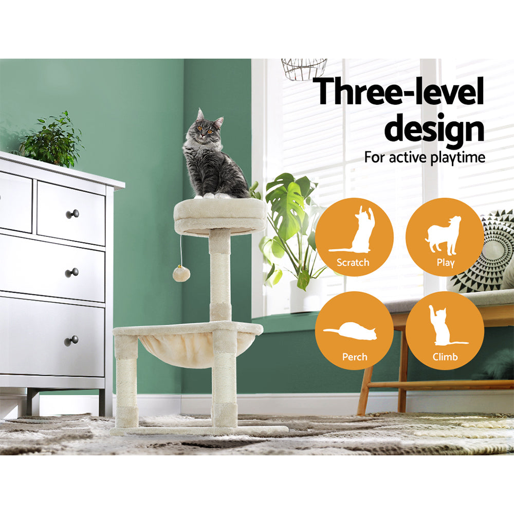 i.Pet 69cm Cat Tree with Scratching Post, Hammock & Condo – Beige