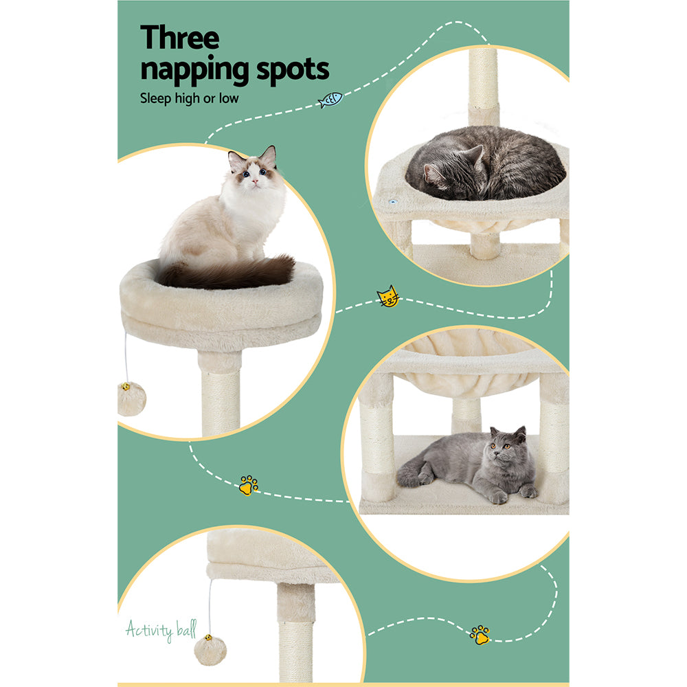 i.Pet 69cm Cat Tree with Scratching Post, Hammock & Condo – Beige
