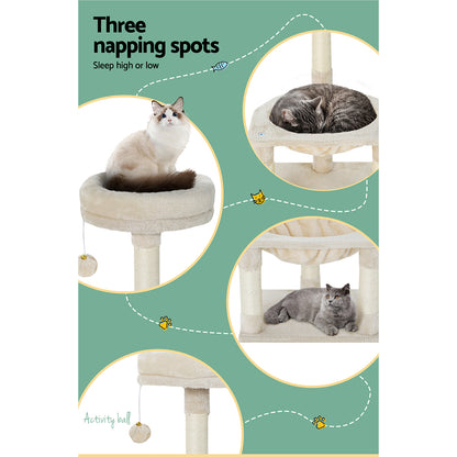 i.Pet 69cm Cat Tree with Scratching Post, Hammock & Condo – Beige