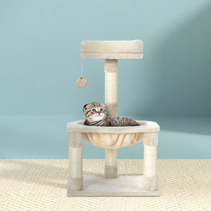 i.Pet 69cm Cat Tree with Scratching Post, Hammock & Condo – Beige