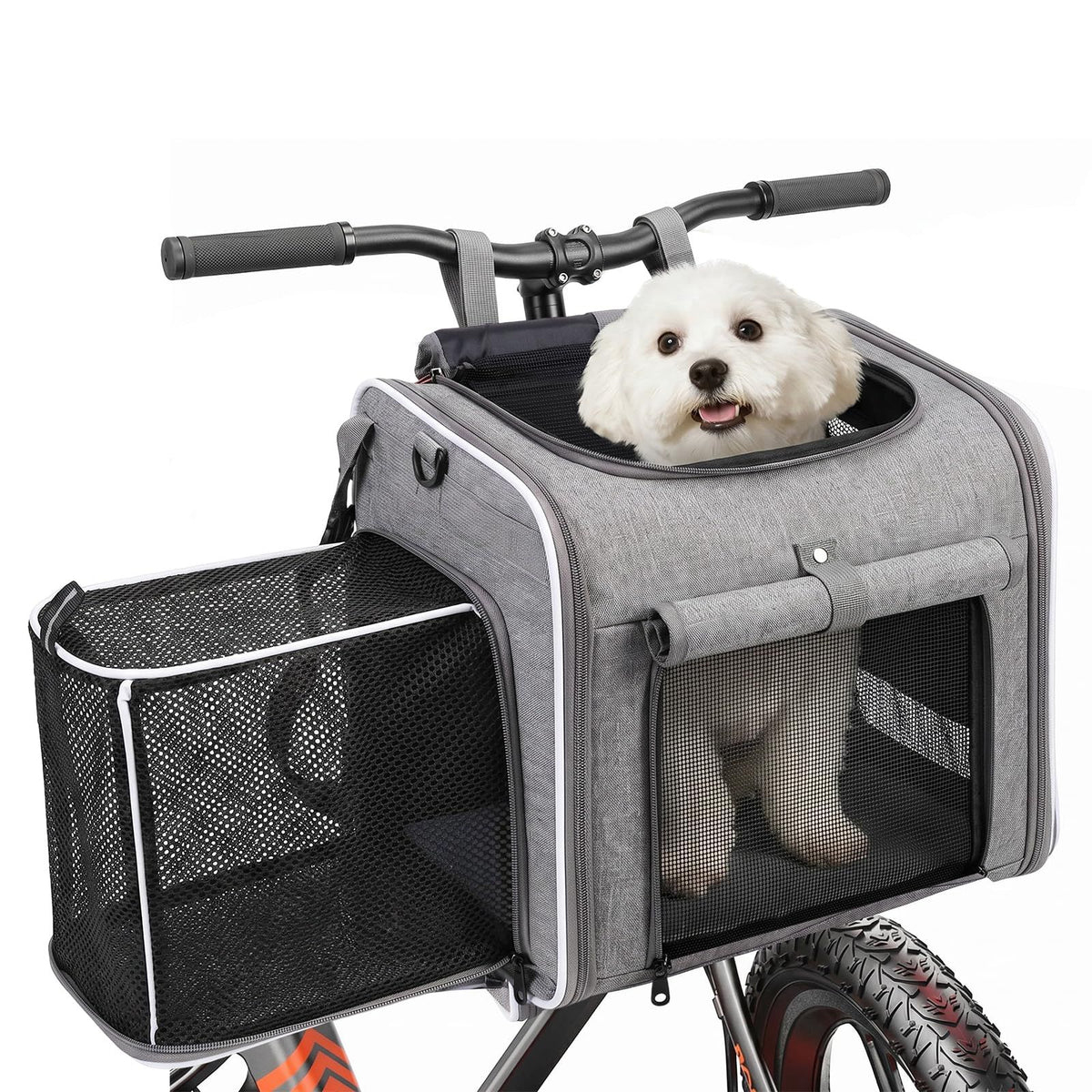 3-in-1 Expandable Pet Bike Carrier & Backpack – Grey