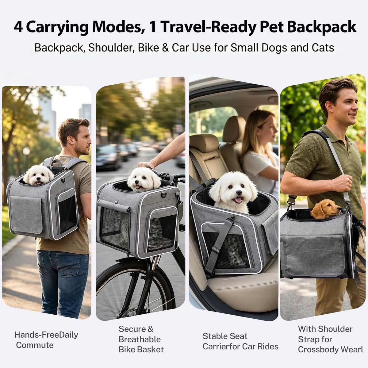 3-in-1 Expandable Pet Bike Carrier & Backpack – Grey