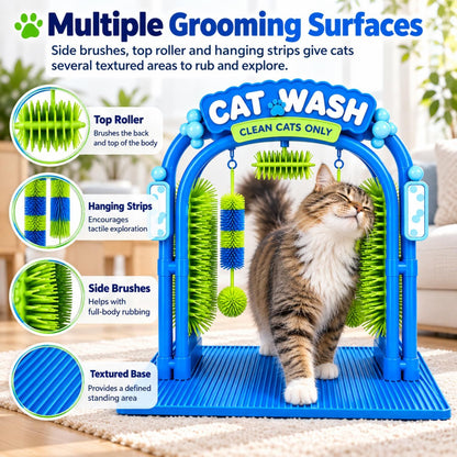 Cat Self-Grooming Arch with Brushes – Blue