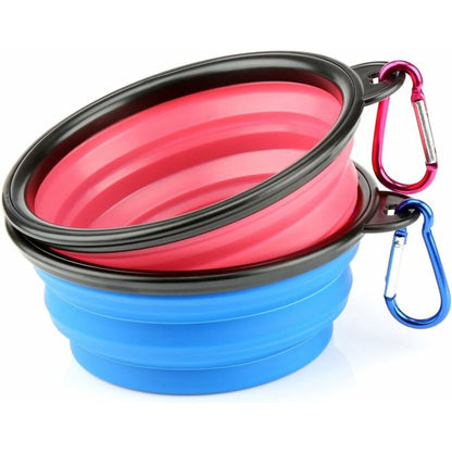 Foldable Silicone Travel Pet Bowl with Carabiner – 2 Pack