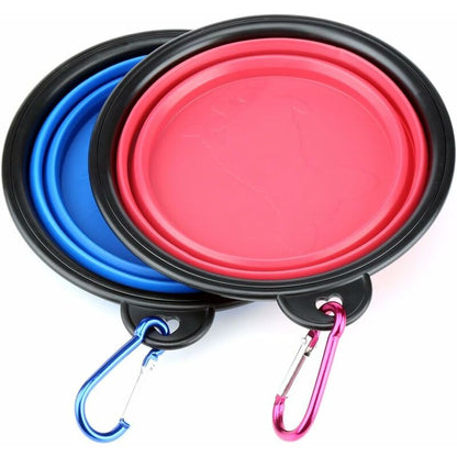 Foldable Silicone Travel Pet Bowl with Carabiner – 2 Pack