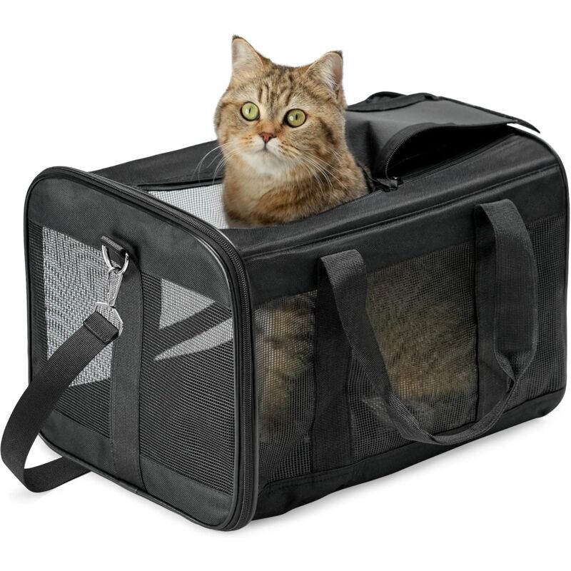 Soft Foldable Pet Carrier Bag for Cats & Small Dogs – Steel Frame, Internal Leash & Washable Wool Mat (42x28x28cm)
