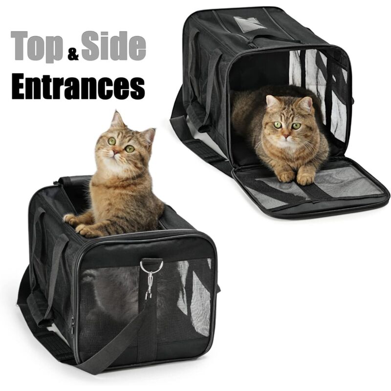Soft Foldable Pet Carrier Bag for Cats & Small Dogs – Steel Frame, Internal Leash & Washable Wool Mat (42x28x28cm)