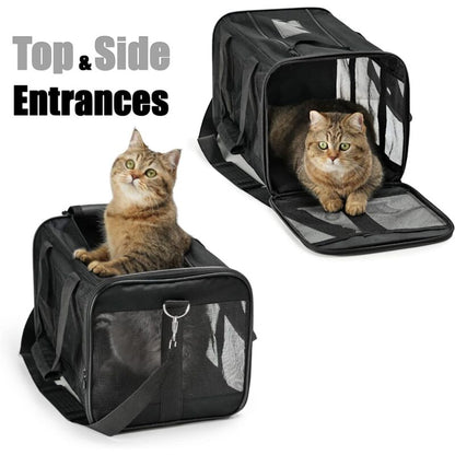 Soft Foldable Pet Carrier Bag for Cats & Small Dogs – Steel Frame, Internal Leash & Washable Wool Mat (42x28x28cm)