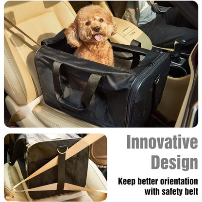 Soft Foldable Pet Carrier Bag for Cats & Small Dogs – Steel Frame, Internal Leash & Washable Wool Mat (42x28x28cm)