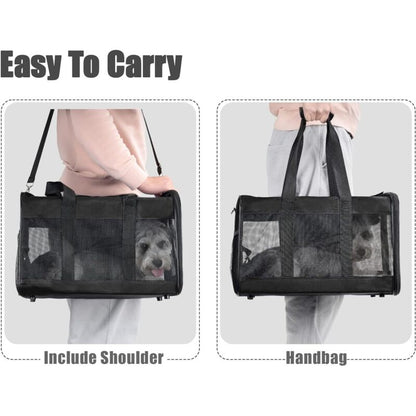 Soft Foldable Pet Carrier Bag for Cats & Small Dogs – Steel Frame, Internal Leash & Washable Wool Mat (42x28x28cm)
