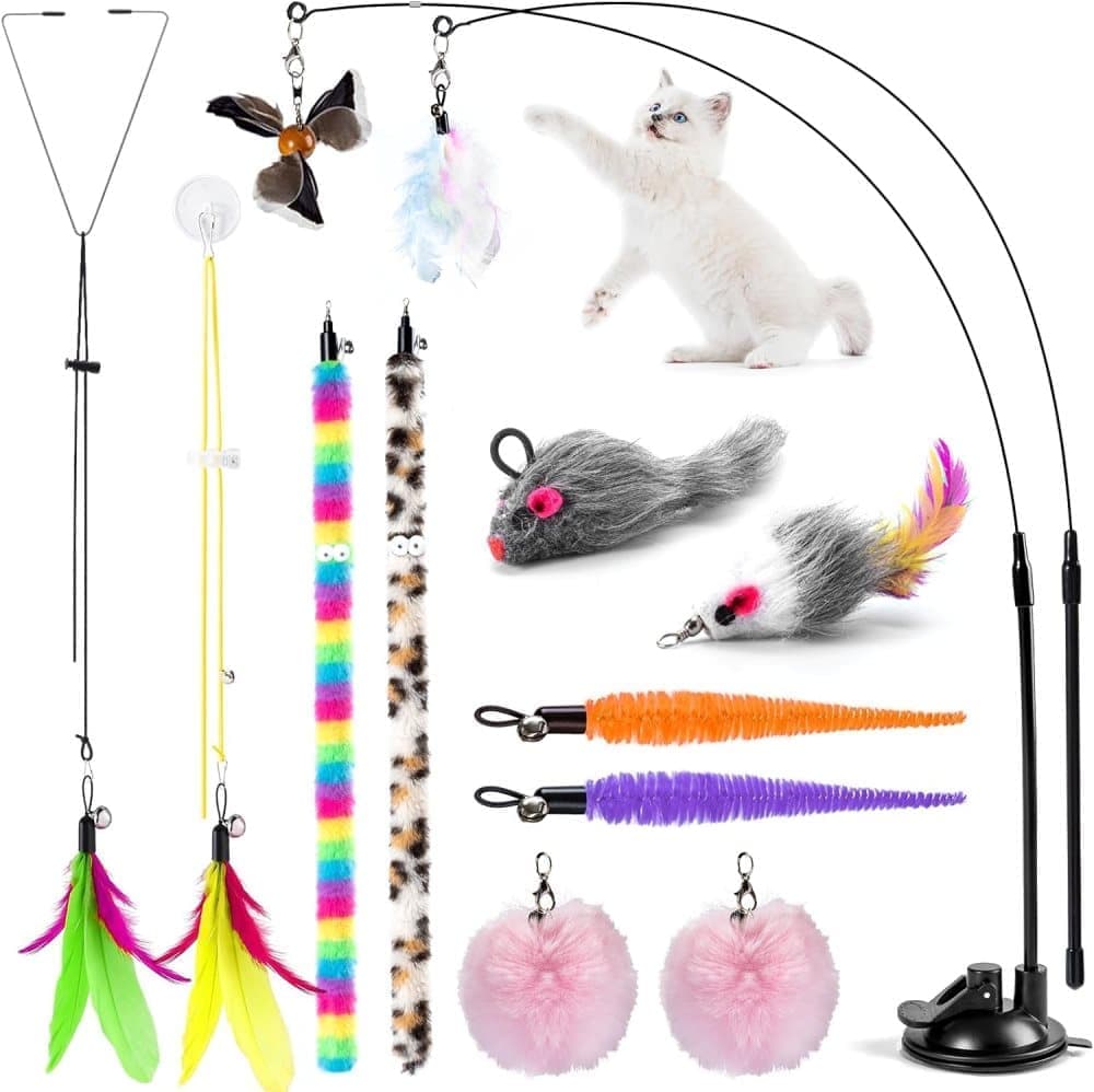 Interactive Cat Fishing Toy with Suction Cup – 17 Piece Set