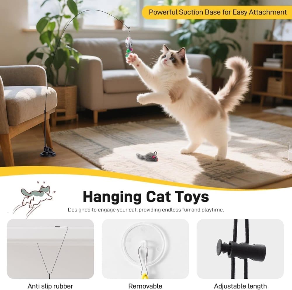 Interactive Cat Fishing Toy with Suction Cup – 17 Piece Set
