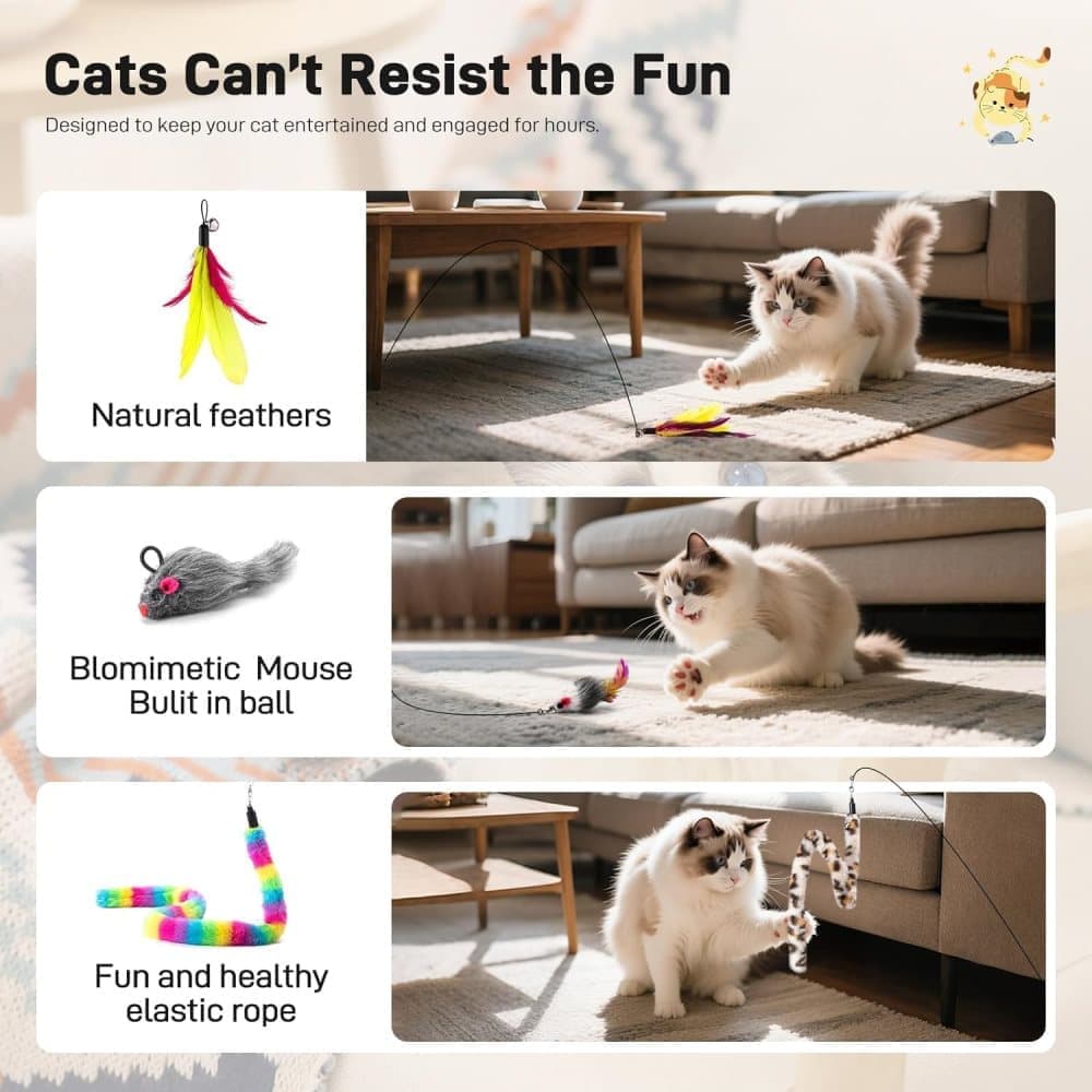 Interactive Cat Fishing Toy with Suction Cup – 17 Piece Set