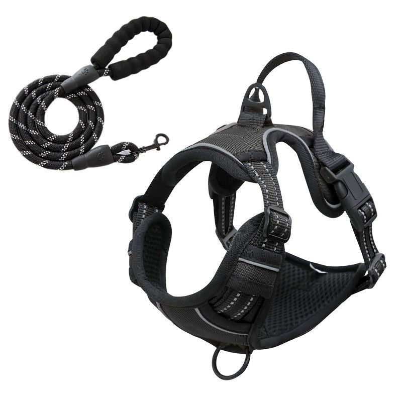 Reflective No-Pull Dog Harness – Black, Large (with 1.5m Lead)