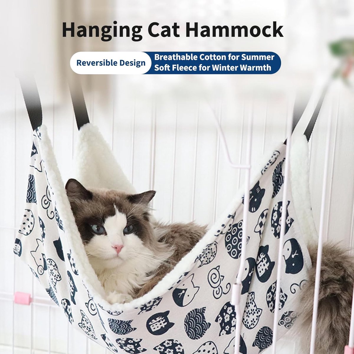 Reversible Cat Hammock – Adjustable Hanging Pet Bed for Cats, Ferrets & Small Animals (2 Pack)