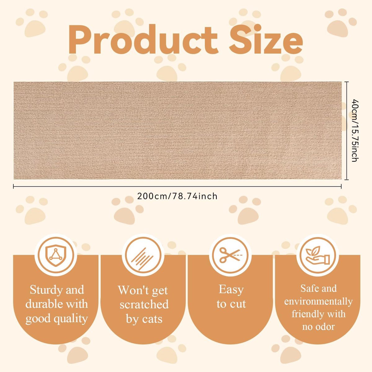 Self-Adhesive Cat Scratching Mat – 40x200cm, Cuttable Sisal Roll