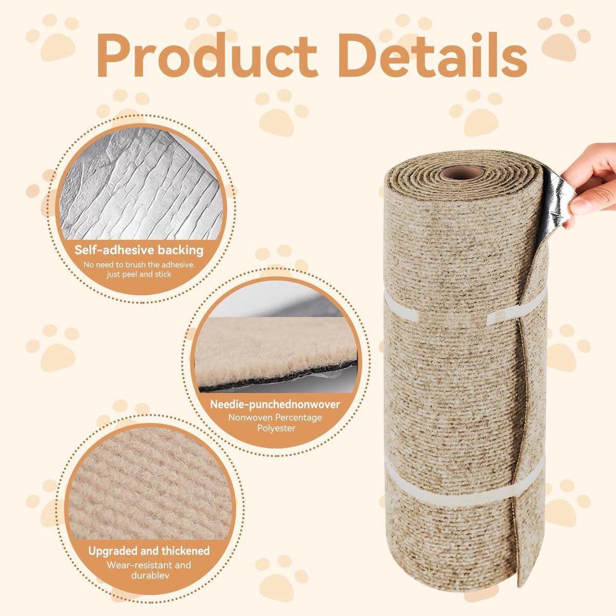 Self-Adhesive Cat Scratching Mat – 40x200cm, Cuttable Sisal Roll