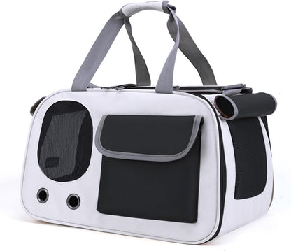 Foldable Pet Carrier Bag for Cats & Small Dogs – Breathable Mesh, Roller Shutter & Fleece Cushion (Black, 45x28x26cm)