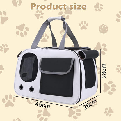 Foldable Pet Carrier Bag for Cats & Small Dogs – Breathable Mesh, Roller Shutter & Fleece Cushion (Black, 45x28x26cm)