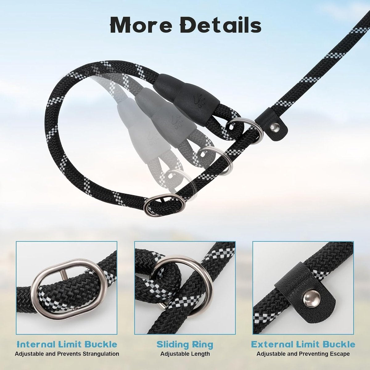 1.8m Dog Training Leash with Reflective Thread & Dual Handles