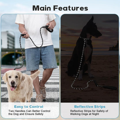 1.8m Dog Training Leash with Reflective Thread & Dual Handles