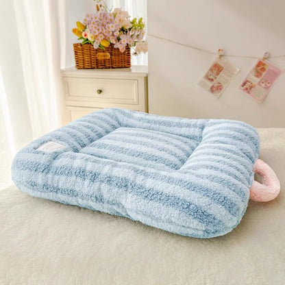 Soft Corduroy Fleece Pet Mat for Cats & Small Pets – Non-Slip, Washable Sleeping Mat (Blue, S: 40x50cm)
