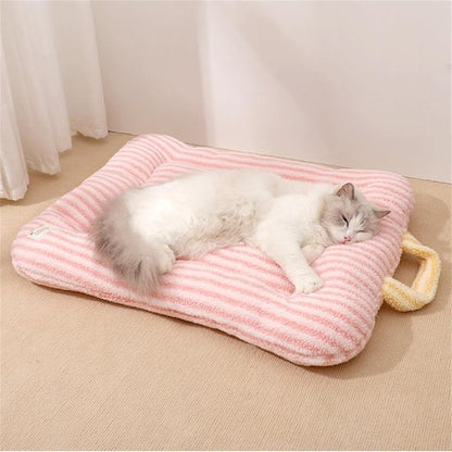 Soft Corduroy Fleece Pet Mat for Cats & Small Pets – Non-Slip, Washable Sleeping Mat (Blue, S: 40x50cm)