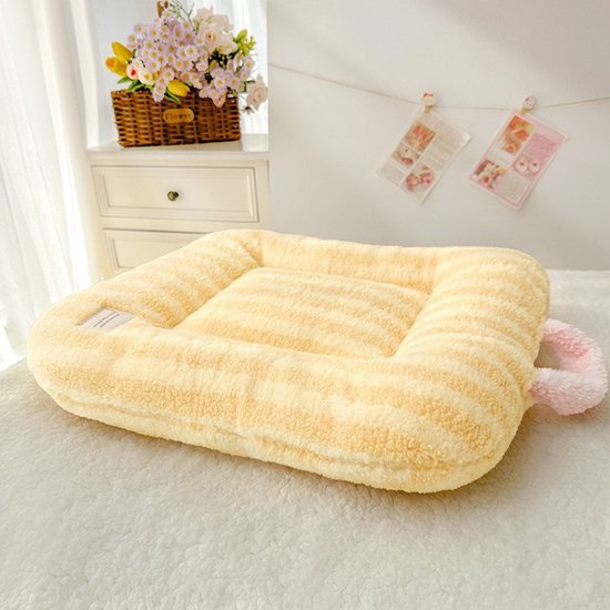 Soft Corduroy Fleece Pet Mat for Cats & Small Pets – Non-Slip, Washable Sleeping Mat (Yellow, S: 40x50cm)