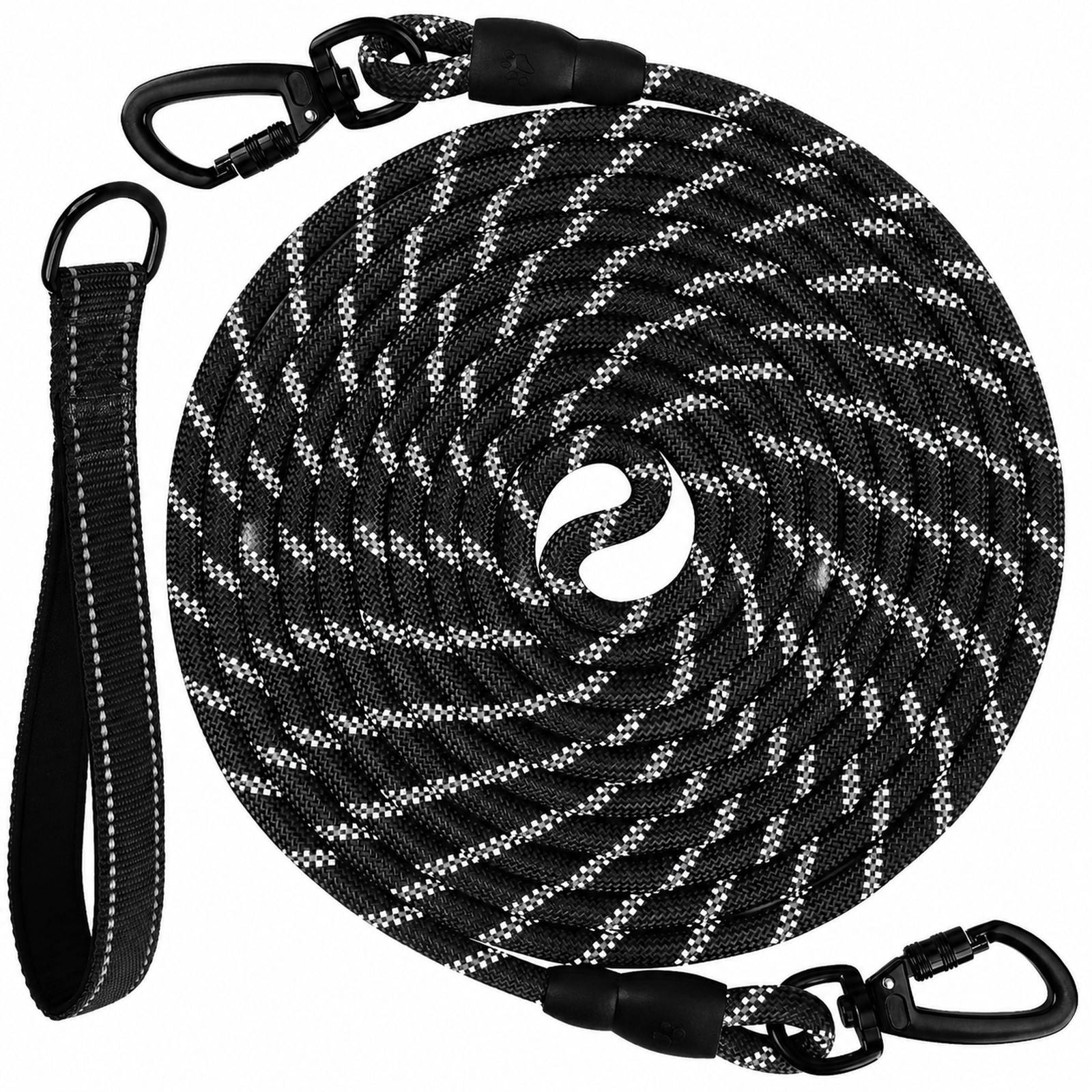 Long Dog Training Lead – Black Nylon P-Lead for Medium & Large Dogs