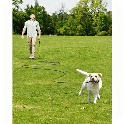 Long Dog Training Lead – Black Nylon P-Lead for Medium & Large Dogs