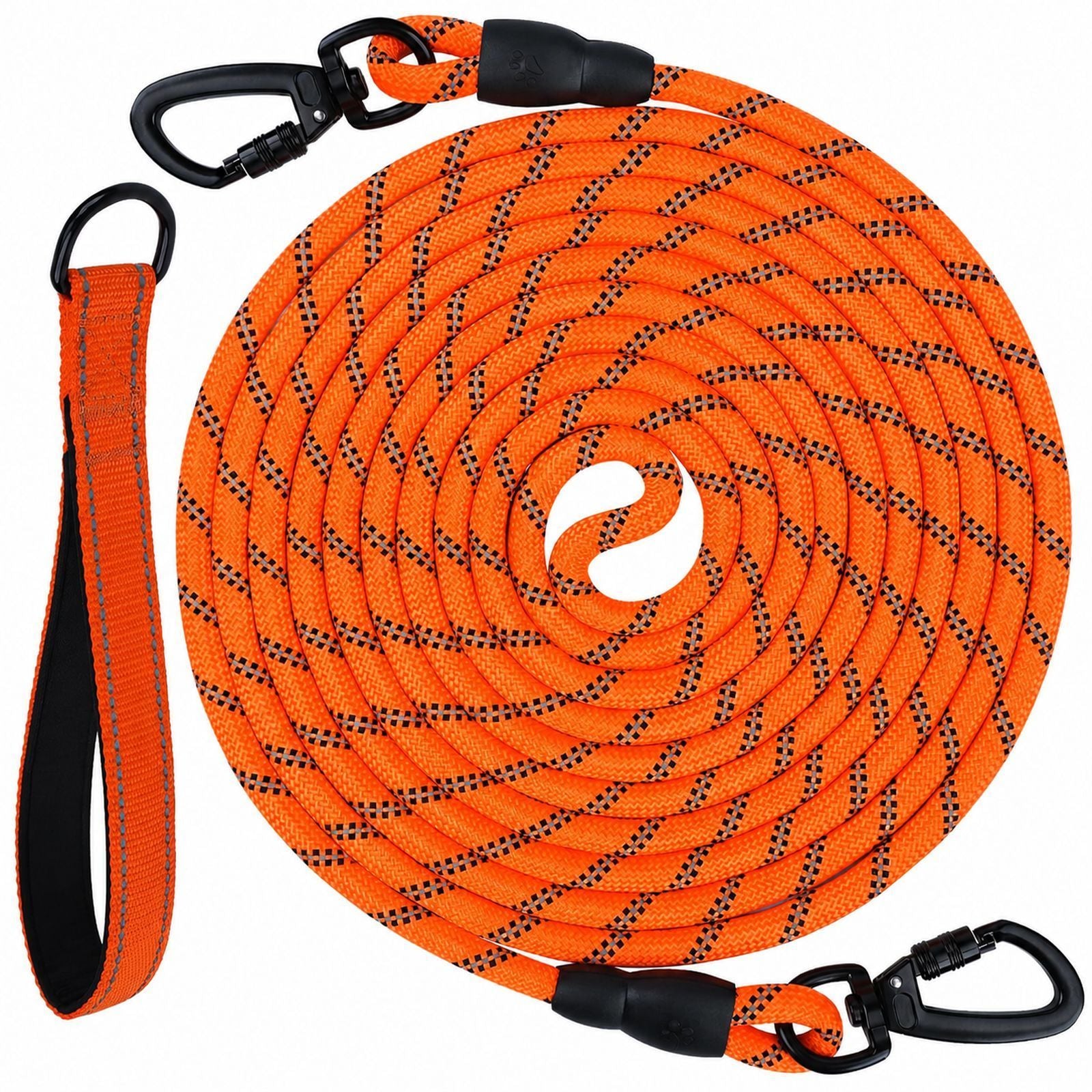 Long Dog Training Lead – Orange Nylon P-Lead for Medium & Large Dogs