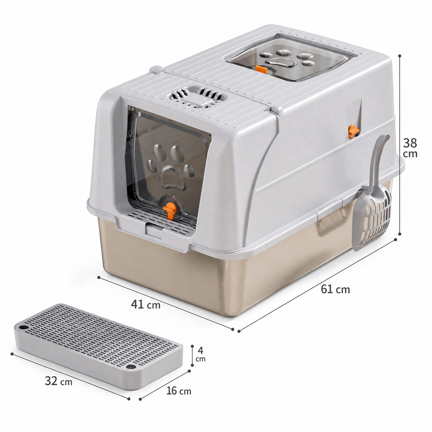 Large Covered Cat Litter Box – Stainless Steel Tray, Front Entry, Anti-Tracking Mat, Scoop & Filter