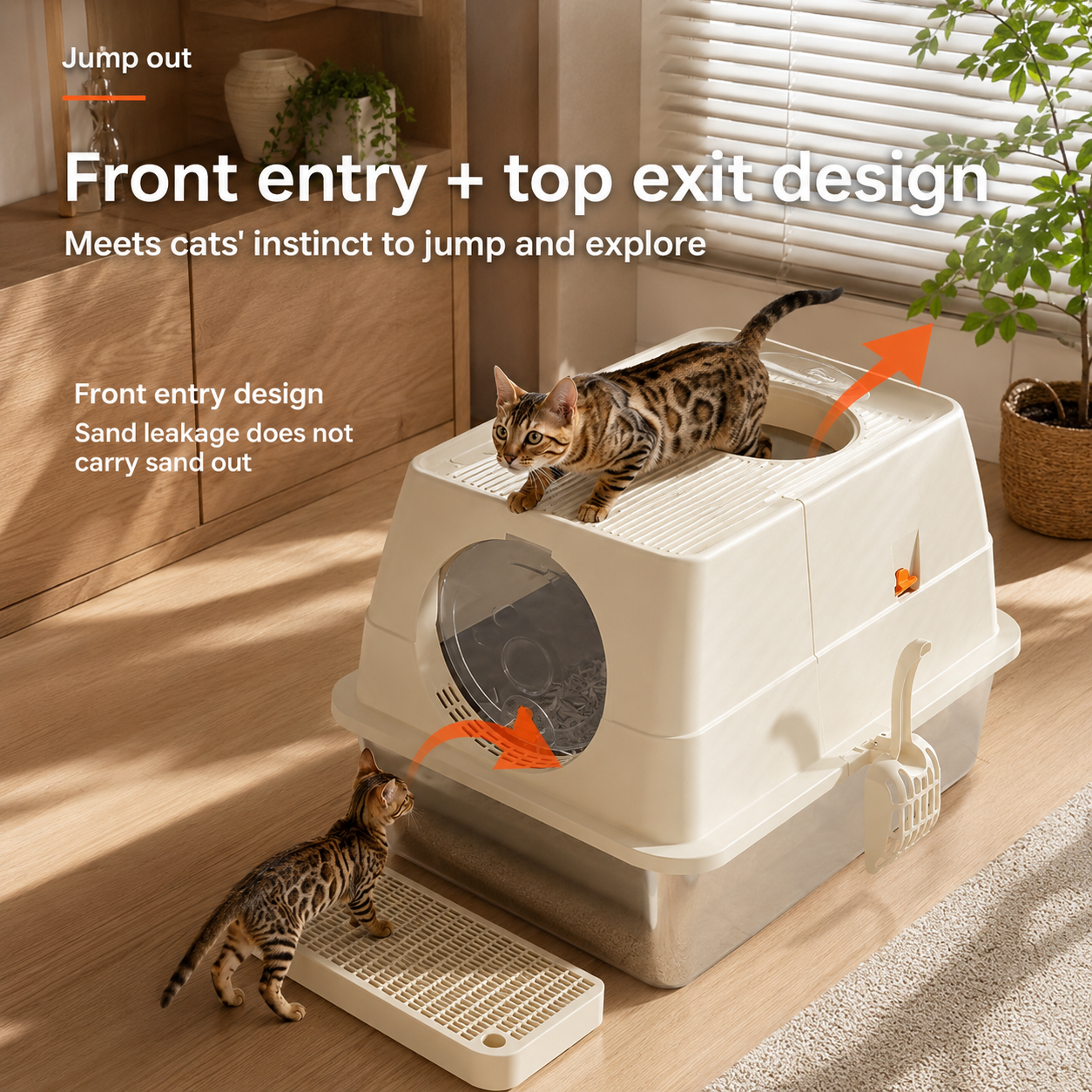 Large Covered Cat Litter Box – Stainless Steel Tray, Front Entry, Anti-Tracking Mat, Scoop & Filter
