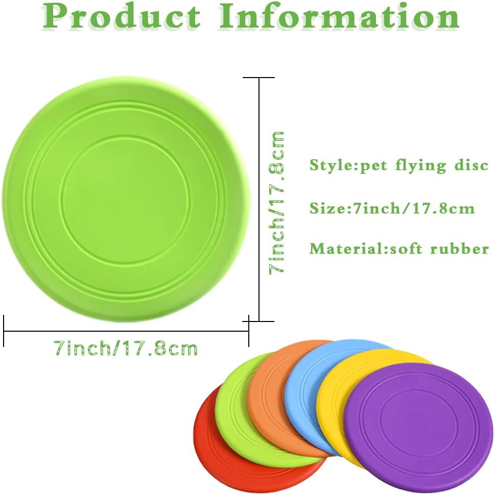 6-Pack Soft Silicone Dog Flying Discs – 17.8cm, Floats on Water