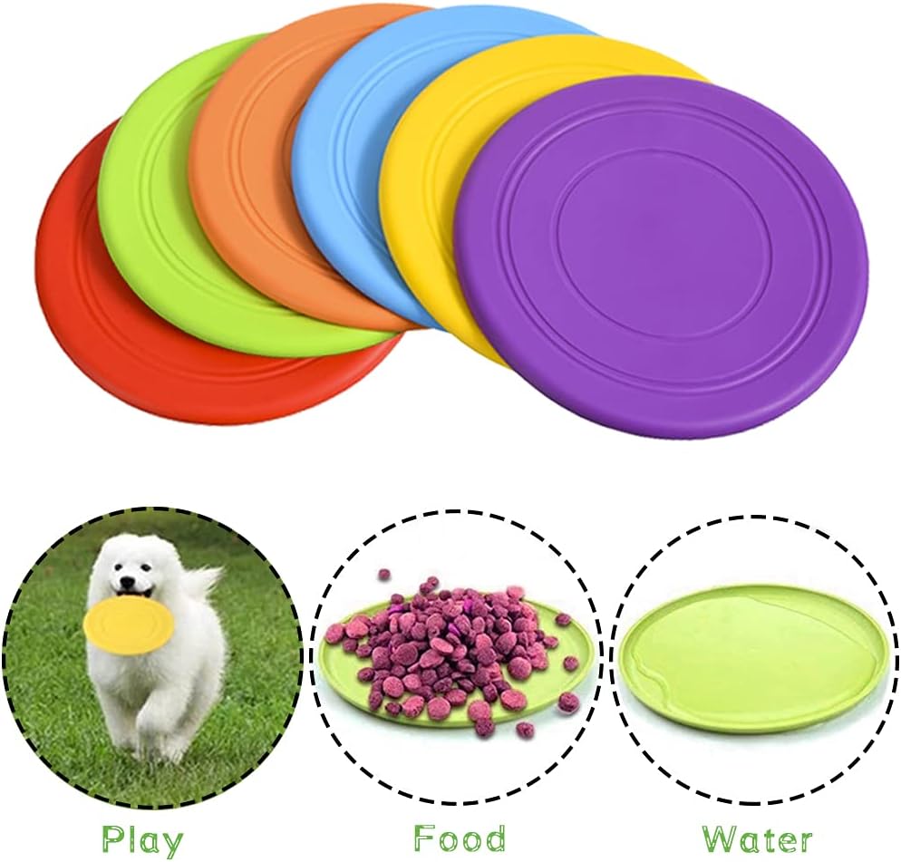 6-Pack Soft Silicone Dog Flying Discs – 17.8cm, Floats on Water