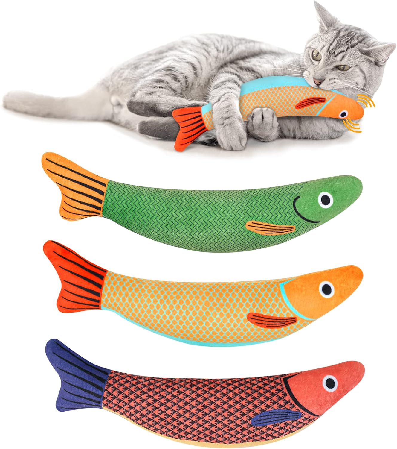3-Piece Catnip Fish Toy Set – Interactive Plush Chew Toys for Cats