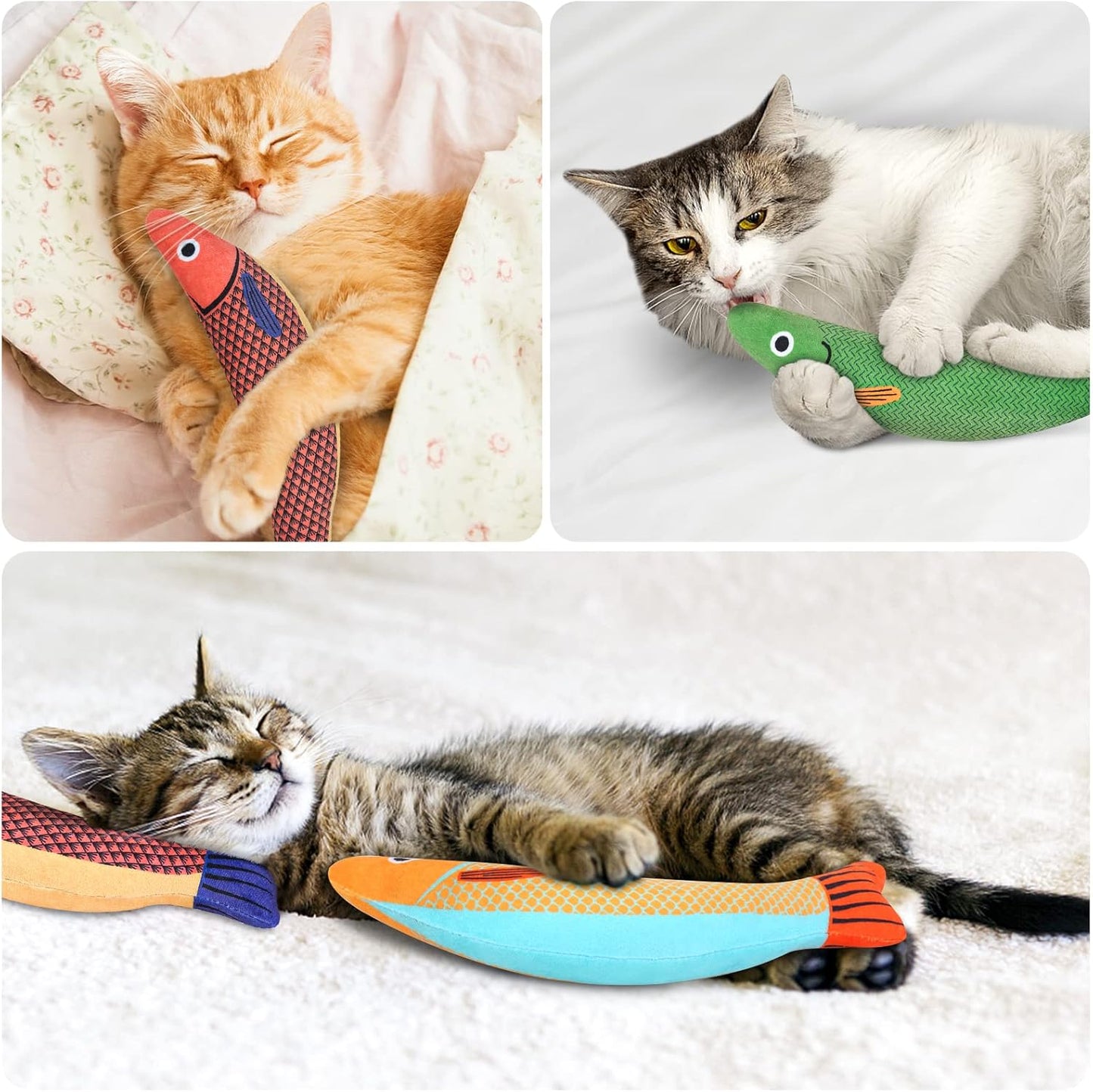 3-Piece Catnip Fish Toy Set – Interactive Plush Chew Toys for Cats