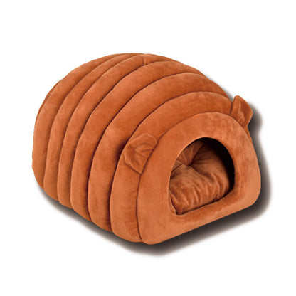 Orange & Brown Cat Cave Bed – Foldable Semi-Enclosed Pet House
