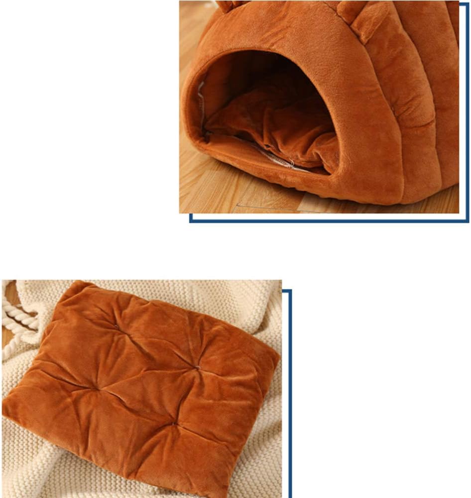 Orange & Brown Cat Cave Bed – Foldable Semi-Enclosed Pet House