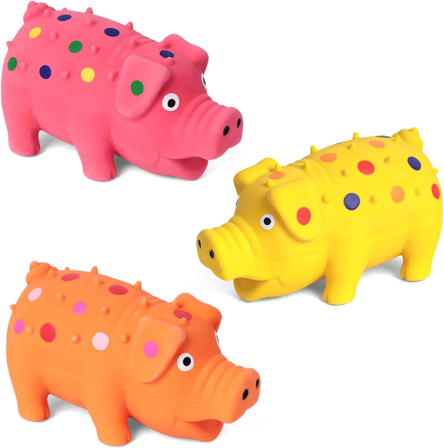 3-Pack Squeaky Latex Pig Dog Toys – 10cm, Natural Rubber Chew Toys