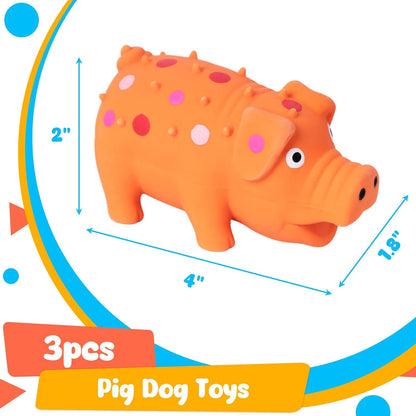 3-Pack Squeaky Latex Pig Dog Toys – 10cm, Natural Rubber Chew Toys