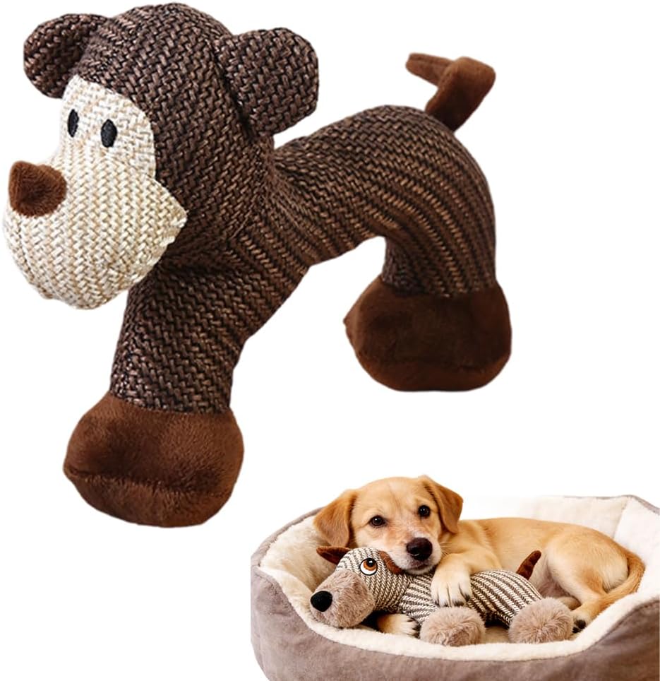 Indestructible Squeaky Plush Dog Toy – Cartoon Brown Bear
