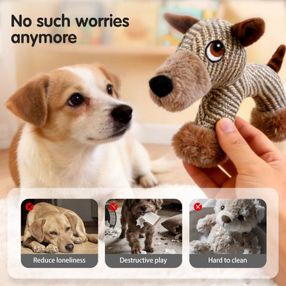Indestructible Squeaky Plush Dog Toy – Cartoon Brown Bear