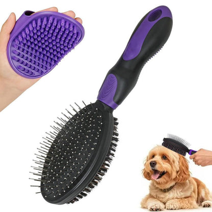 Pet Grooming Brush Set 2-Pack – Double-Sided Brush & Shampoo Brush for Dogs, Cats & Horses
